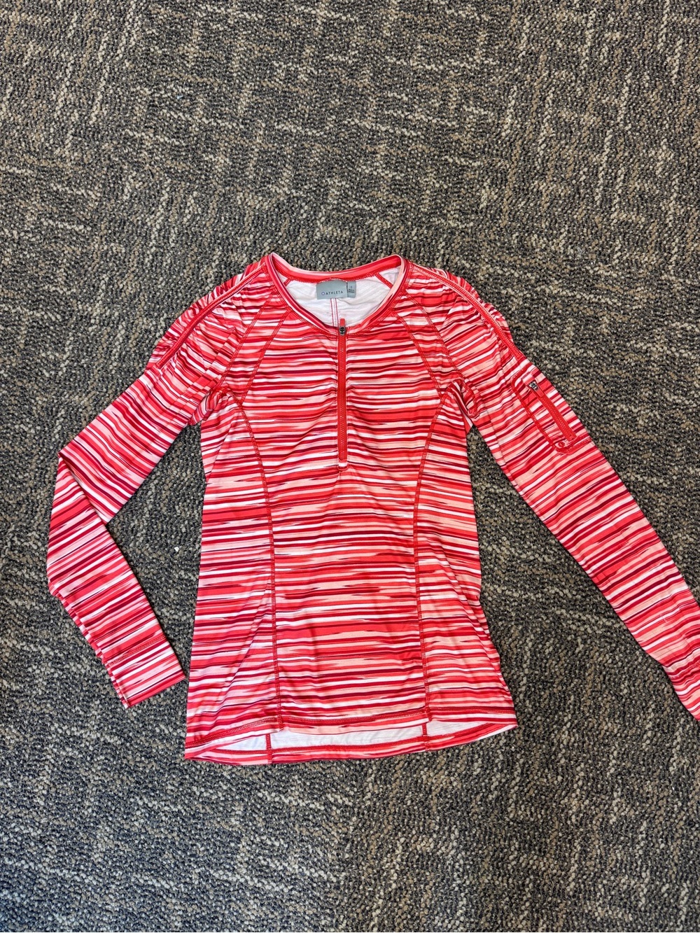 Athleta Pacifica UPF 50 Half Zip‎ Rash Guard S Orange White Striped 983738
